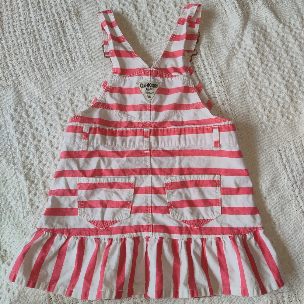 Oshkosh B'Gosh Pink Striped Overalls Dress 3T